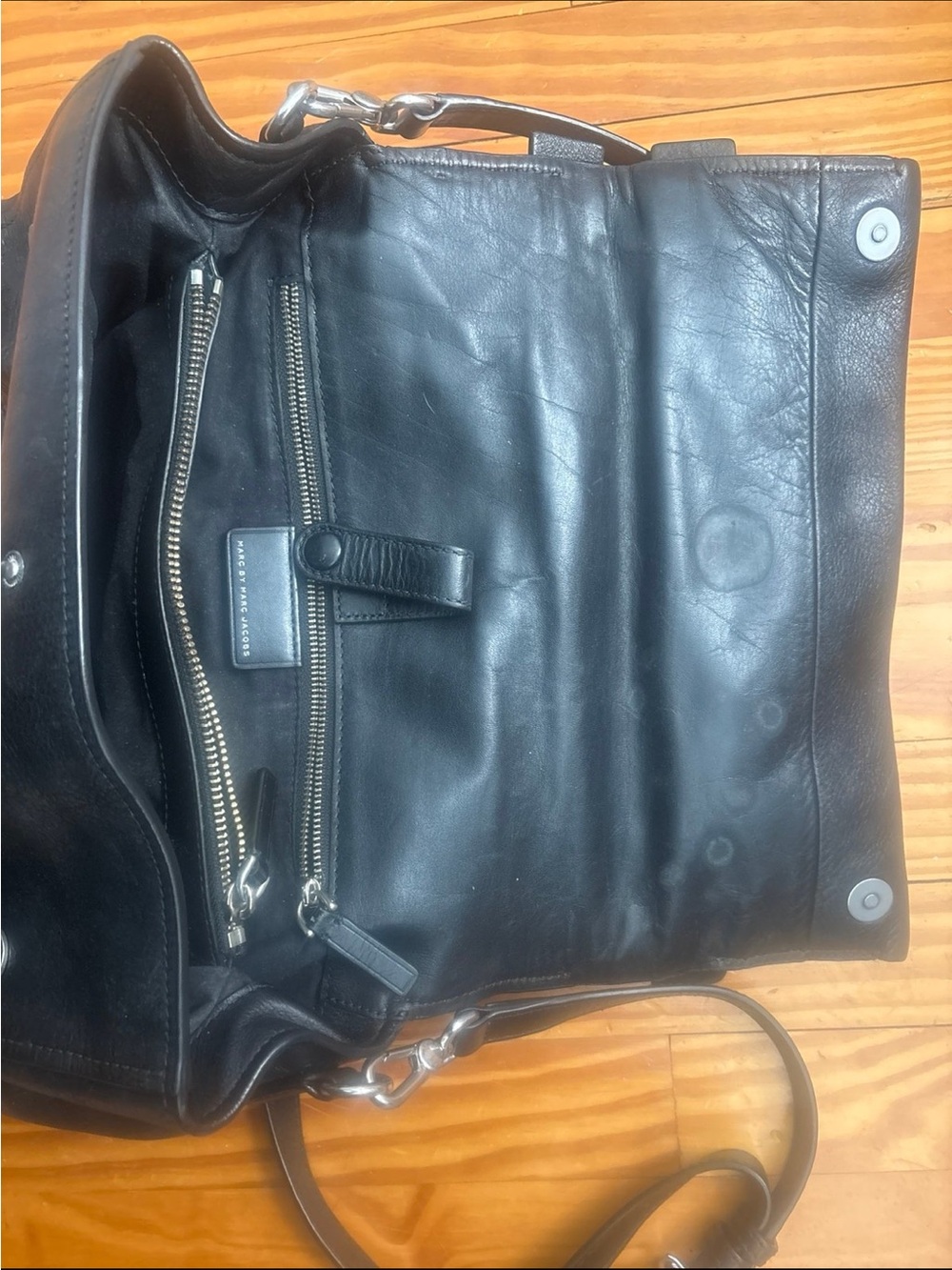Marc Jacobs Black Leather Satchel with Silver Chain - Picture 3 of 5